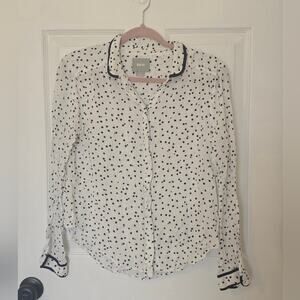 Maeve Women’s Navy White Polka Dot Long Sleeve Button Down Top Size 6